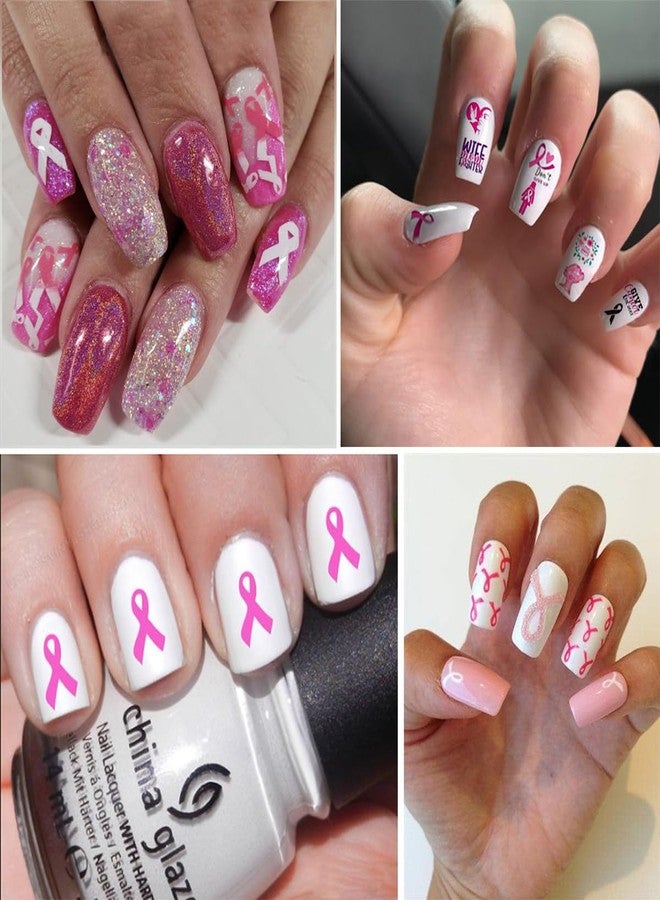 KRTBKR 6 Sheets Breast Cancer Nail Art Stickers 3D Heart Pink Ribbon Breast Cancer Awareness Nail Decals Self-Adhesive Design Nail Art Supplies Stitch Nail Stickers for Women DIY Acrylic Manicure Tips Nail - Image 5
